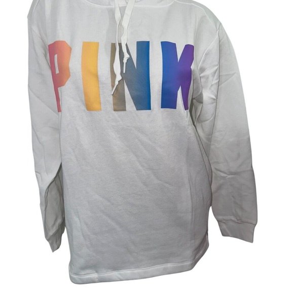 NWOT Victoria's Secret PINK Fleece Everyday Hoodie Optic White Gradient Large - Picture 2 of 3